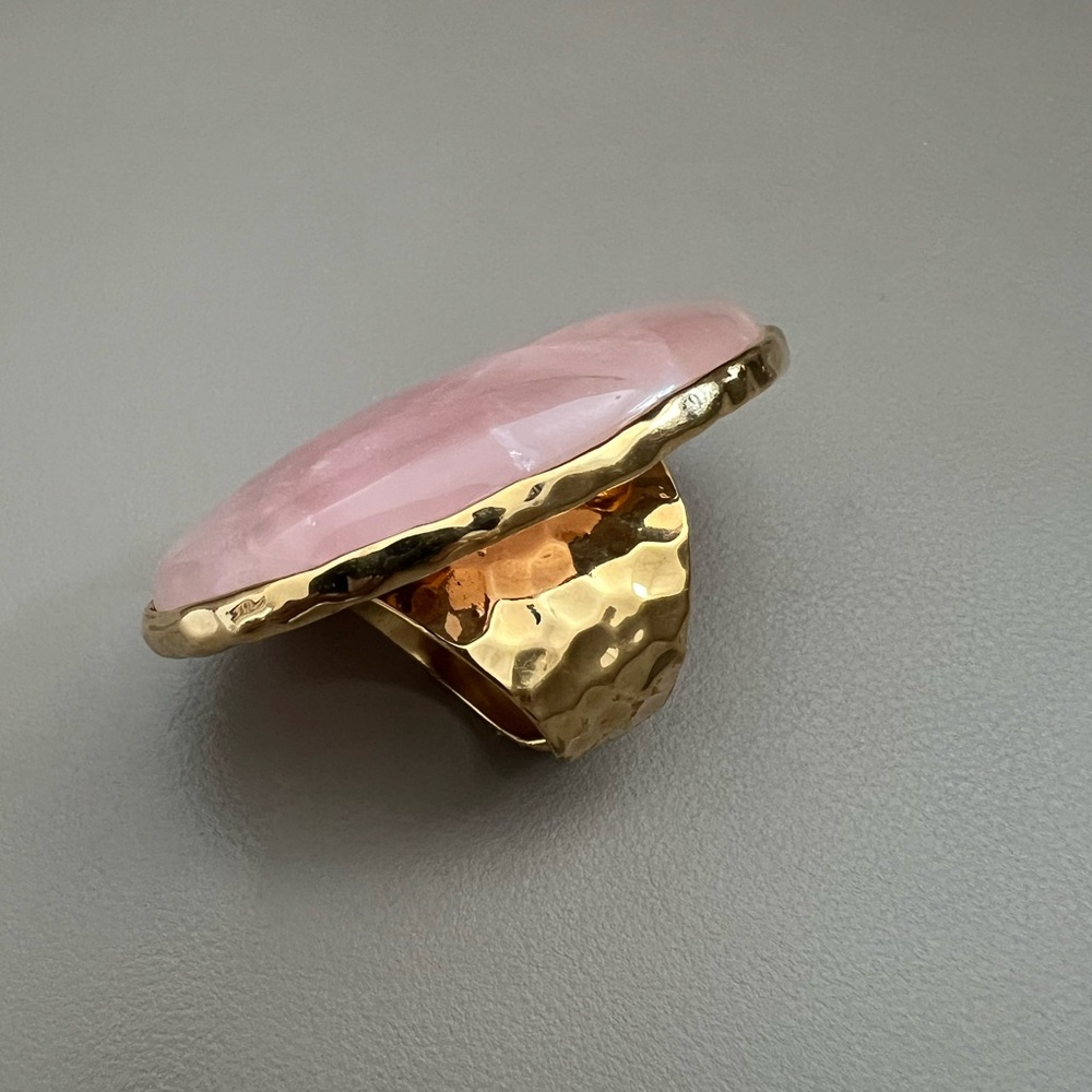 New BCBGMAXAZRIA Boho Pink Stone Ring – Gold Setting – Unique Statement Piece